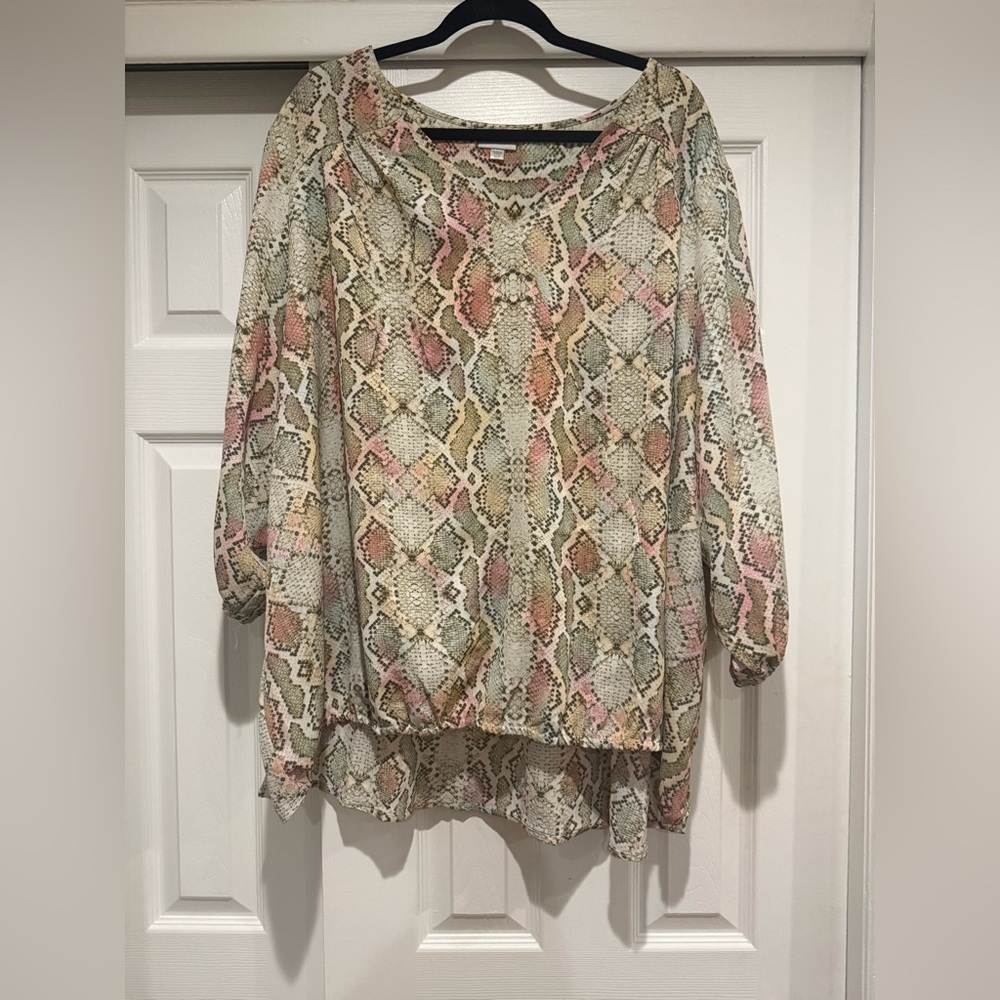Women's Multicolor High Low In Snake Print Top Plus Size-